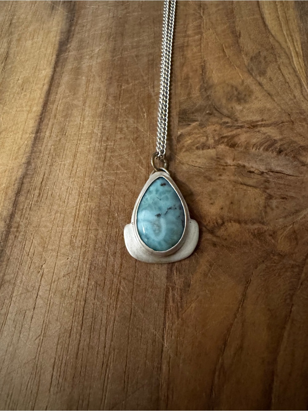 Sterling Silver Teardrop Larimar Pendant Necklace